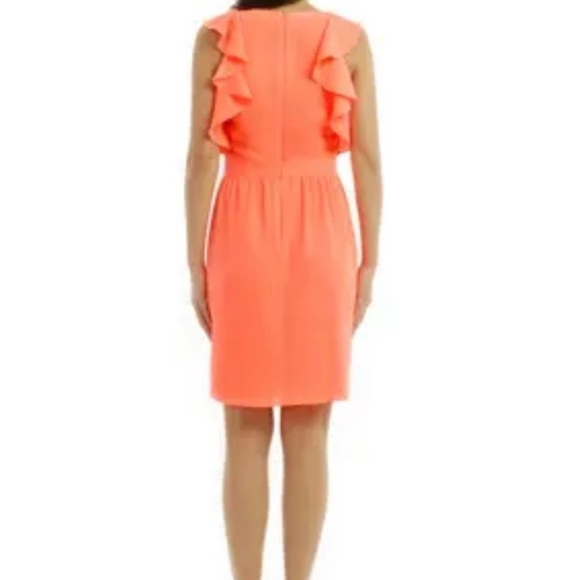 Shoshana Katrina Coral Orange Blouson Ruffle Sheath Cocktail Dress Size 8 - Picture 4 of 11